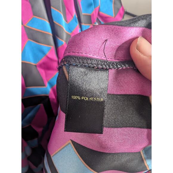 HOUSE OF HARLOW 1960 Satin Wrap 52" Long Maxi Dress Bold Geometric Print Retro - Picture 10 of 11